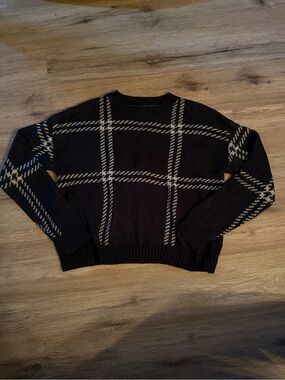 SHEIN Black and Cream Knit Plaid Sweater
